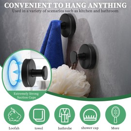 EUIOOVM Suction Cup Hook, Stainless Steel Towel Hook, Suction Cup Hooks Bathroom Extra Strong No Drilling Suction Hooks Extra Strong Bathroom Hooks Self-Adhesive Shower Hooks (2, Matte Black)