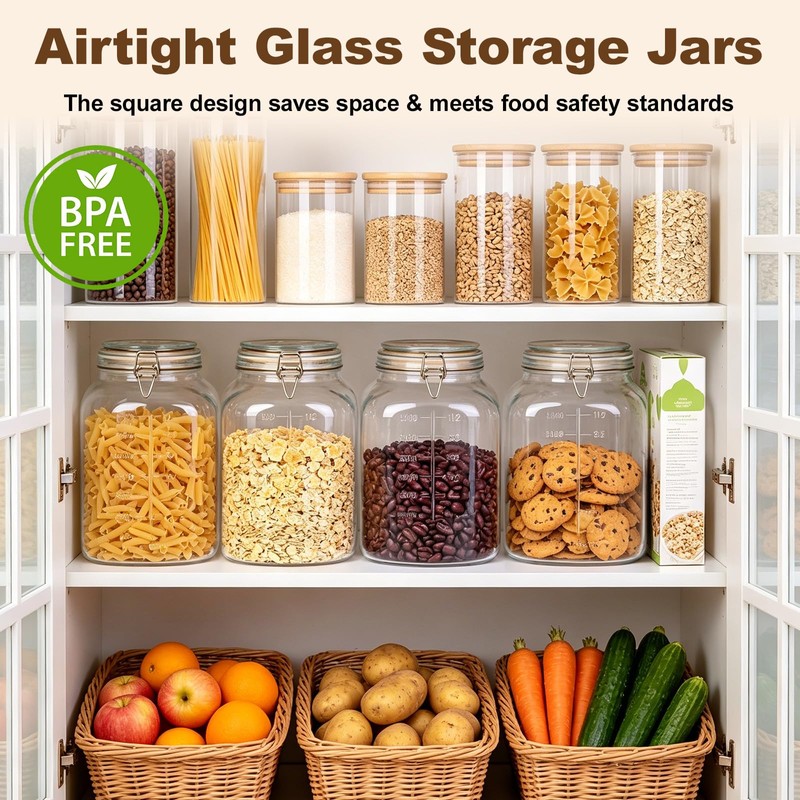 PUSCRIENO 2 Pack 1.1 Gallon Square Super Wide Mouth, Airtight