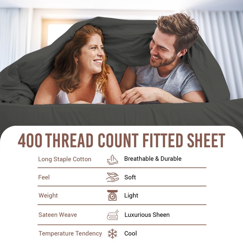 Pizuna 100% Cotton Small Single Fitted Sheet Dark Grey, 400