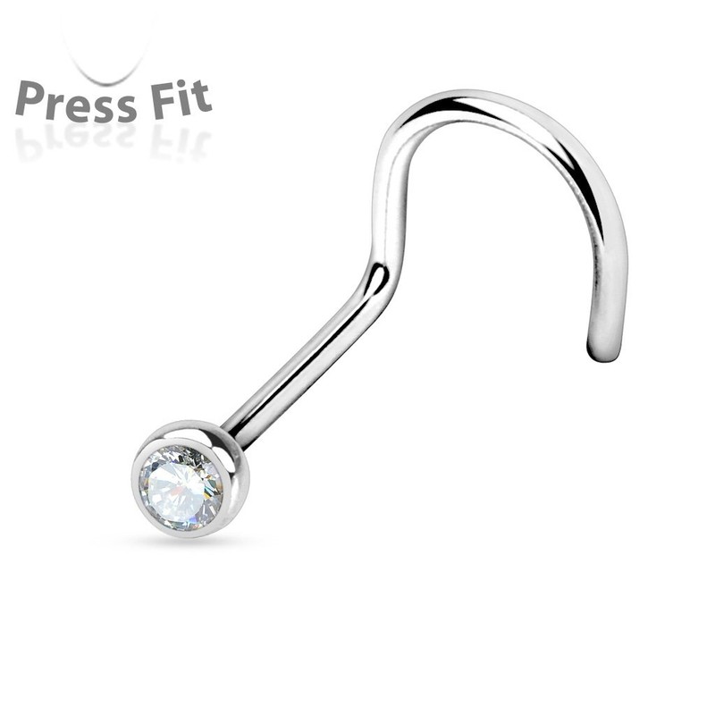 PiercedOff 316L Surgical Steel Nose screw with Clear CZ Gem