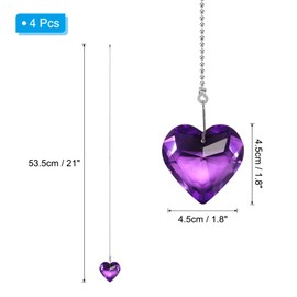 PATIKIL 21 Inch Crystal Ceiling Fan Pull Chains, 4 Pcs Beaded Ball Fan Pull Chain Heart Ceiling Fan Extender with Ball Chain Connector for Ceiling Light Lamp Fans, Purple