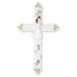Needzo First Communion Wall Cross, Religious Decoration with Chalice and Grapes, Catholic Home Accessory, 8 Inches
