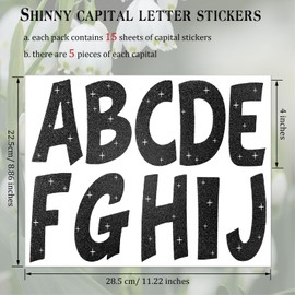 Waynoda 155 Pieces Bulletin Board Letters 15 Sheets 4 Inch Glitter Letter Stickers for Poster Board Stick on Letters for Bulletin Board Display Home School Classroom Decor(Black)