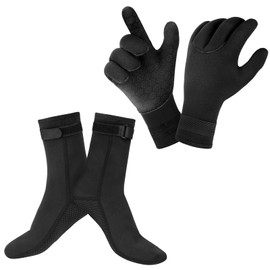 AUAUY 3mm Neoprene Gloves and Socks, Unisex Thermal and Anti-Slip Diving Gloves and Socks with Adjustable Waist Strap, Resilient Wetsuit Gloves and Socks for Diving Snorkelling Surfing Kayaking, XL