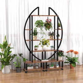 FRIZIONE 2 Pcs 6 Tier Tall Metal Indoor Plant Stand with Hanging Loop, Plant Shelf Holder for Outdoor Clearance, Half-Moon-Shaped Multi-Purpose Plant Stands for Home Decor, Balcony, Patio, Garden