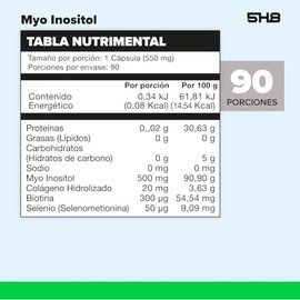 5H8 Myo Inositol con Colágeno, Biotina y Selenio 500 mg - Suplemento Alimenticio - 90 Cápsulas - Hecho en México - Apoyo Nutricional Diario