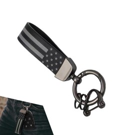 Zikefest Car Key Chains, Car Key Ring, Leather Keychain, American USA Flag Key Chain with 360 Degree Rotatable Snap Swivel and Anti-Lost D-Ring, Universal Key Fob Chain (Black)