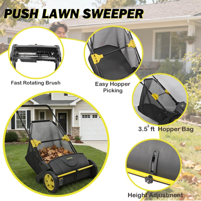 Push Lawn Sweeper, 21-Inch Width, 3.5 Cu. Ft. Hopper Capacity,