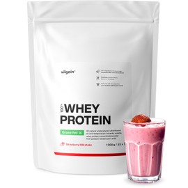 Vilgain Vilgain® Whey Protein Grass-Fed | 100% Pure Whey Protein Powder | Fast Muscle Recovery and Building | Natural Flavour | Premium Quality Powder | Strawberry, 1000 g