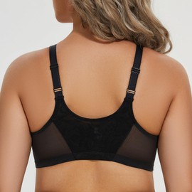 MELENECA Women's Front Closure Plus Size Racerback Stretch Lace Underwire Bra Black 44F