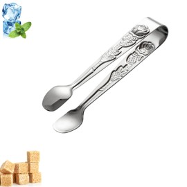 Mini Serving Tongs, 4Inch Rose Pattern Stainless Steel Sugar Cube Tongs, Sliver Small Ice Tongs for Tea and Coffee Party (Silver)