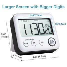 Digital 99h 59m 59s Kitchen Timer & Alarm Clock, Loud 100dB, Strong Magnetic, Large LCD, Silent/Beep Mode, Power-Saving, Light Indicator, Countdown & Stopwatch for Cooking, Classroom (Black)