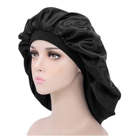TOPTIE Extra Large Luxurious Silky Satin Bonnet Sleep Cap Night Hat Head Cover Headwrap for Natural Curly Hair Long Hair-Black