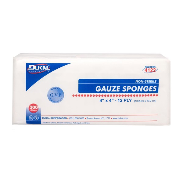 Dukal Gauze Sponge, 12-Ply, Non-Sterile, 4" x 4" (Pack of 2000)