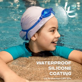 COOLMATE Fabric Swim Cap for Kid 6-14, Silicone Waterproof Layer, Cloth Swim Cap for Boy, Girl, Lightweight and Comfortable, Perfect for Pool, Beach, Lap Swimming (Light Purple, XS)