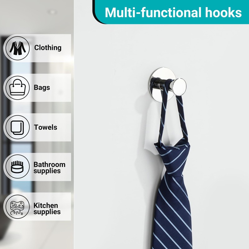 SAYAYO Self Adhesive Hooks for Hanging, Chrome Towel Hook for