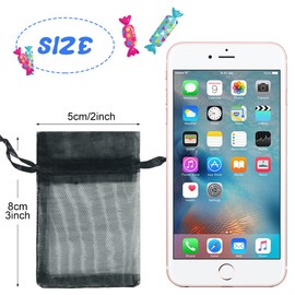 HRX Package Small Gift Bags, 100pcs Black Organza Bags Mini Lavender bags for Jewellery Wedding Favour Bags Drawstring Little Sweet Mesh Pouches (5x8cm)