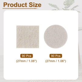 uxcell Non Slip Furniture Pads, 180Pcs Round, Square Furniture Grippers Self Adhesive Furniture Feet Anti Scratch Chair Leg Felt Pads for Protecting Hardwood Floor, Beige 1.06"