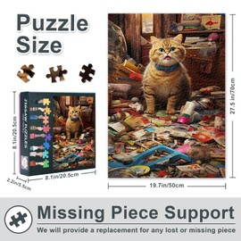 Puzzle 1000 Pieces Adults - Orange Tabby Cat 1000 Piece Puzzle for Adults and Children from 9 Years Cat Puzzles Skill Game Finished Size 50 x 70 cm