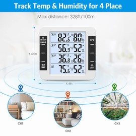 Brifit Indoor/Outdoor Thermometer, Digital Thermometer Hygrometer, Indoor and Outdoor Thermometer with Backlight, Min/Max, °C/°F Switch, 3 Sensors, for Baby Room, Living Room, Office, etc