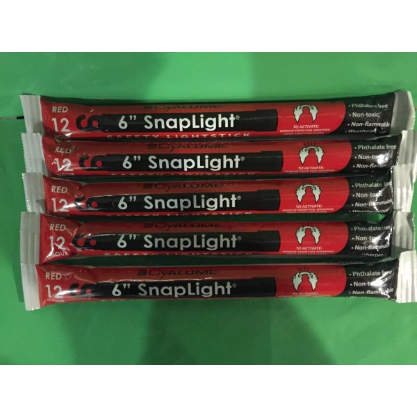 Cyalume LOT 12 Cyalume Red 12 HR 6" SnapLight Lightsticks