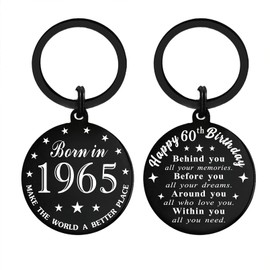 60th Birthday Gifts for Women Men 1965-60 Year Old Birthday Keychain for Female Male Her Him