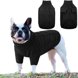Small Medium Dog Jumpers, Dog Sweaters Pet Cat Warm Knitted Cozy Fall Winter Puppy Cold Clothes, Soft Classic Turtleneck Knitted Dog Pullover Sweater for Pug, Bulldog, Dachshund (Black, L)
