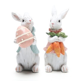 Hodao Set of 2 Easter Bunny Couple Decorations Spring Easter Rabbit Decors Figurines Tabletopper Decorations for Party Home Holiday Cute Rabbit Easter Day Couple Gifts Decorations