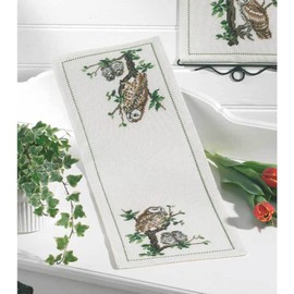 Permin Hardanger Table Runner Embroidery Kit Owl Family Counted Pattern