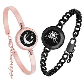 EAOYAO Long Distance Touch Bracelets, Vibration & Light up Remote Smart Matching Couples Bracelet for Couple Long Distance Relationship Girlfriend Boyfriend Festival Gifts Lover Jewelry Set