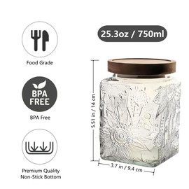 Storageasy Vintage Glass Jar, 25.3 FL OZ Square Food Storage Container, Glass Canister with Wooden Lid, Decorative Jar for Home Kitchen Coffee, Tea, Candy, Sugar Jar