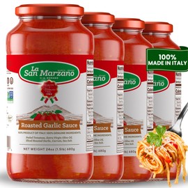 La San Marzano Roasted Garlic Sauce, 24 oz, Pasta Sauce Made in Italy, All Purpose Tomato Premium Quality, All Natural, Mediterranean Diet, Non GMO, Vegan, Gluten Free