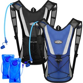 2 Pack Hydration Backpack Pack with 2L Water Bladder, Hiking Backpack with Hydration Bladder Water Rucksack Backpack Bladder Bag Cycling Bicycle Bike/Hiking Climbing Pouch (Black, Blue)