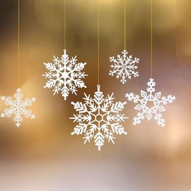 24pcs Christmas White Snowflake Ornaments Christmas Hanging Decorations Plastic Snow Flakes Ornaments for Christmas Tree Decorations Craft Snowflakes