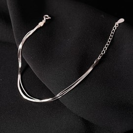 925 Sterling Silver Triple-Layer Snake Chain Bracelet for Women - Elegant and Versatile Multi-Layered Jewelry