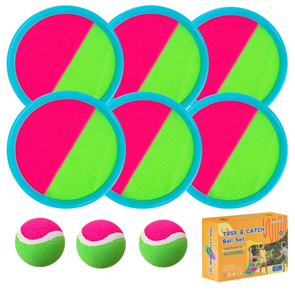 Aunnitery Beach Toys - Outdoor Games, Sand Toys, Toss and Ball Set with 6 Paddles and 3 Balls, Perfect Yard Games Outdoor Toys Games for Kids Ages 4-8 Easter Gifts for Kids/Adults/Family