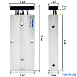 TAILONZ PNEUMATIC 10mm Bore 25mm Stroke Double-Rod Double-Acting Aluminum Pneumatic Air Cylinder TN10-25
