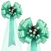 Mint Green Pull Bows with Tulle Tails and Rosebuds -