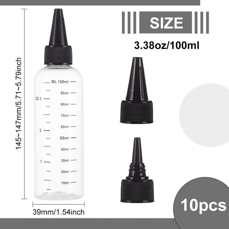 BENECREAT Transparent Plastic Squeeze Bottles, 100ml/3.4 oz, 10 Packs