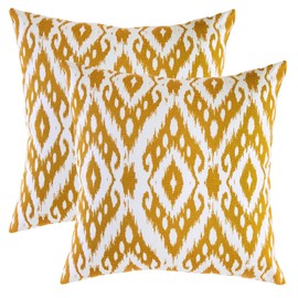 TreeWool, Pack of 2, Throw Pillow Cover Ogee Diamond Accent 100% Cotton Decorative Square Cushion Cases (22 x 22 Inches / 55 x 55 cm; Mustard & Off White)