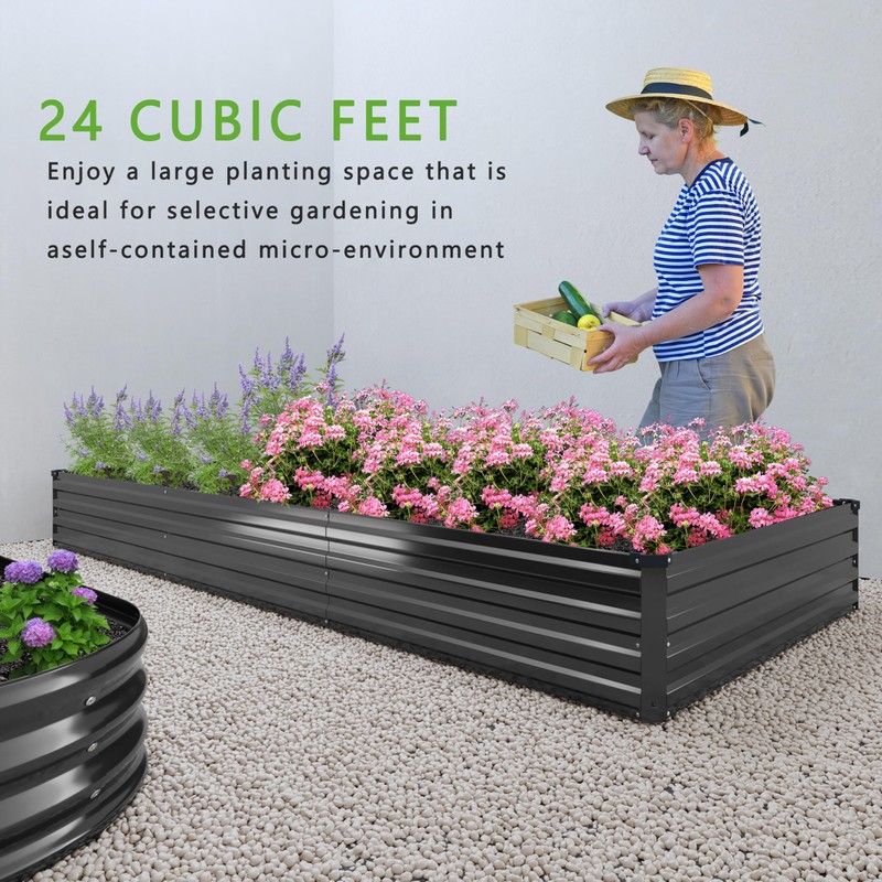 DIIYIV 2PCS 12x2x1FT Galvanized Raised Garden Bed Kit,Vegetable Boxes-Rectangle Metal