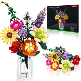Linkowin Flower Bouquet Building Set, Elegant Office and Home Decor, 861PCS Unique DIY Plant Bouquet, Ideal Gift for Birthday or Mother's Day, Flower Bouquet for Boys and Girls 6+, No Vase
