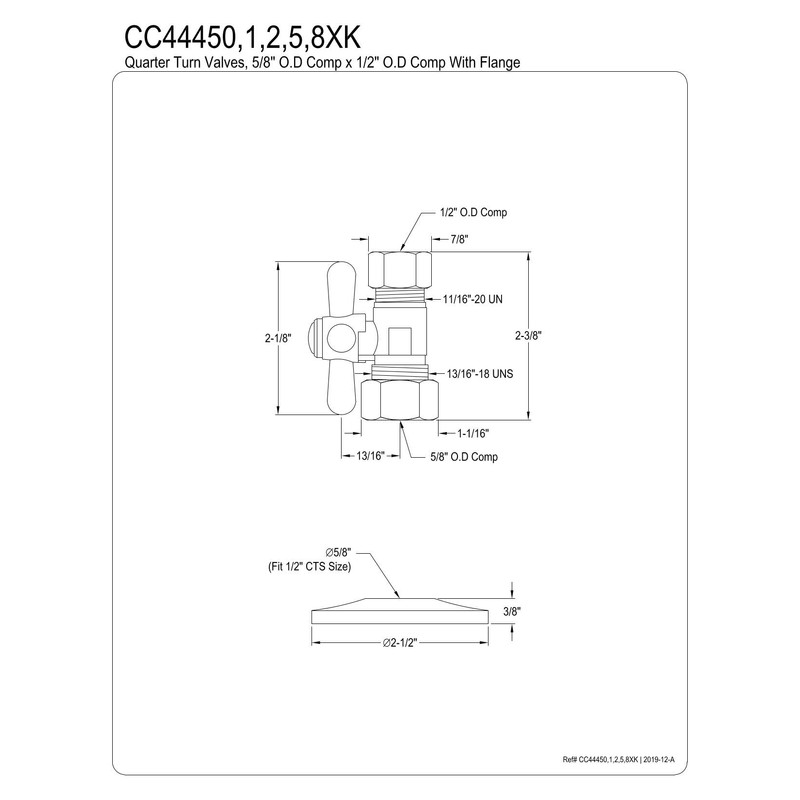 Kingston Brass CC44458XK 5/8-Inch OD X 1/2-Inch OD Comp Quarter-Turn