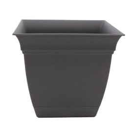 The HC Companies 6 Inch Eclipse Square Planter with Saucer - Indoor Outdoor Plant Pot for Flowers, Vegetables, and Herbs, Warm Gray