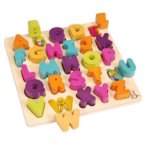 B. toys- Alpha B. tical- Wooden Alphabet Puzzle – 26 Letter Pieces – Chunky Wooden Puzzle- Educational Toys For Toddlers, Kids – 18 Months +