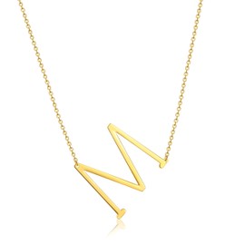 HSWYFCJY Sideways Initial Necklace Gold Capital Alphabet A-Z Necklace Stainless Steel Big Letter Pendant Necklace Monogram Necklaces for Women Girls Gifts (Gold M)