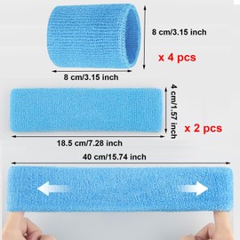 Taicols Sweatbands Set - 2 Sets, 2 Pcs Sports Headband and 4 Pcs Wristbands Sweatbands, Colorful Cotton Sweatband Set, Terry Cloth Athletic Sweat Bands Sports Sweat Bands for Men Women (Pink)