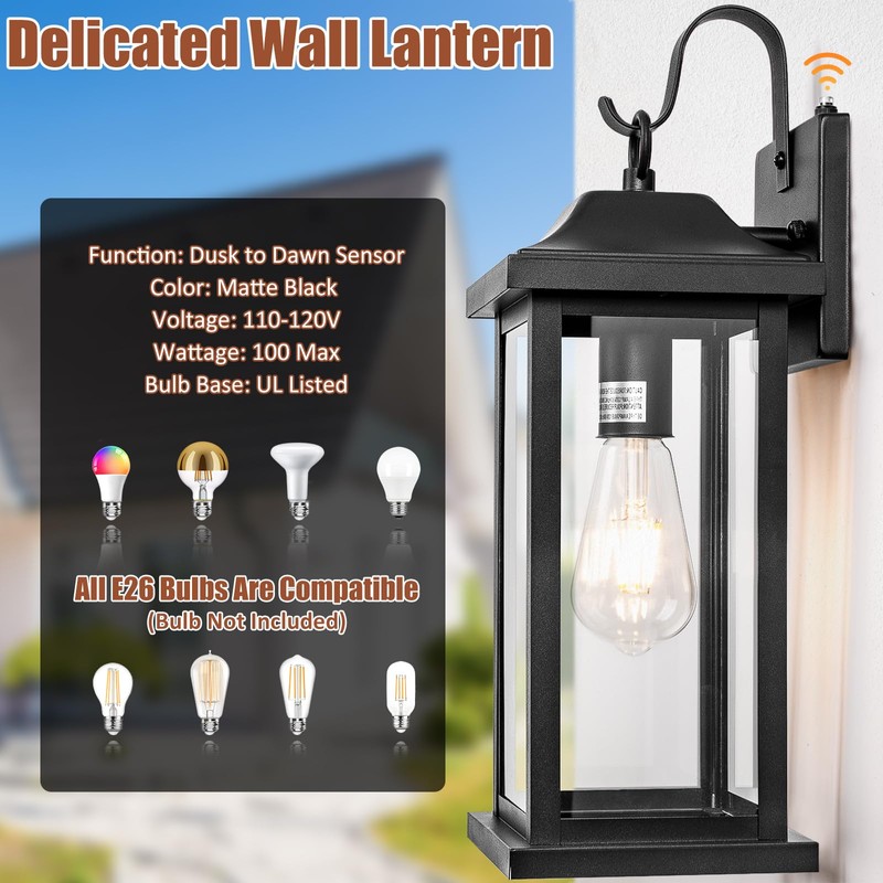 Roravilila Dusk to Dawn Large Outdoor Wall Light 17 Inch,