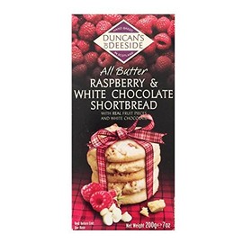Duncan's of Deeside Scotland Hand Baked Butter Shortbread Cookie Box 7oz (Raspberry & White Chocolate)