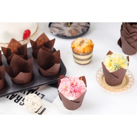 XP-ART 300PCS Tulip Cupcake Liners Medium Baking Cups Muffin Wrappers Perfect for Birthday Parties, Weddings, Baby Showers, Bakeries, Catering, Restaurants Standard Size (Brown)